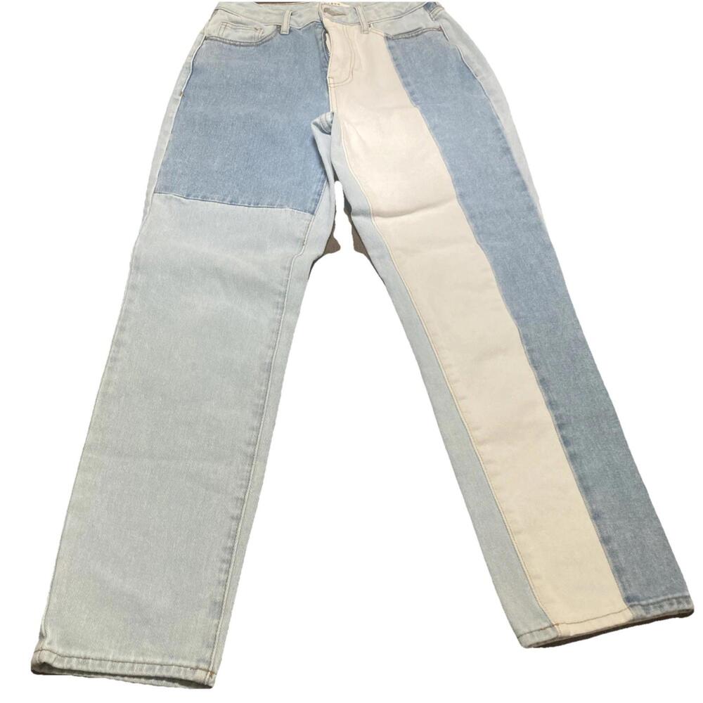 Pacsun Mom Jeans Size 24 Patchwork Denim High Rise 90s Pockets 100% Cotton Blue